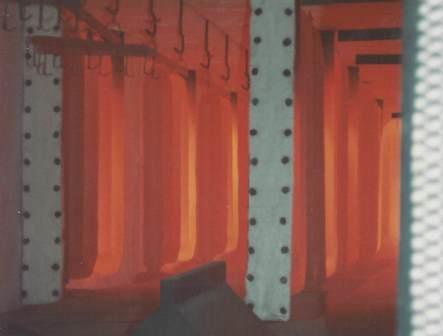Radiant tubes inside industrial enameling furnace